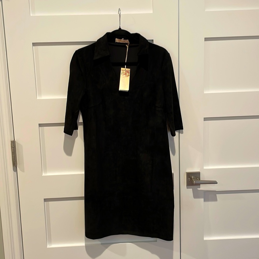 Aryeh  Black Suede Short Dress Size large (runs small) NWT